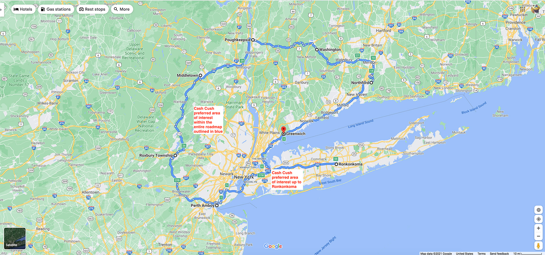 Map of geographic area of interest for Cash Cush